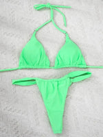 Wrinkled High Cut Mini Micro Thong Bikini Women Swimwear Female Swimsuit Two-pieces Bikini Set Halter Bather Bathing Suit Swim