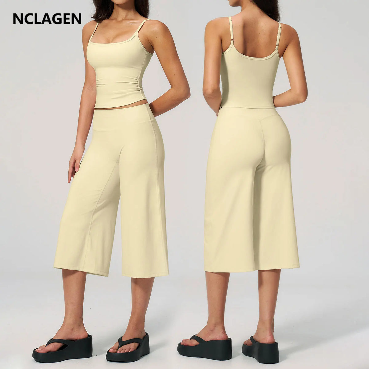 NCLAGEN Women's Fitness Suit 2 Piece Set Sports Top & ‌wide-leg Cropped Pants Gym Clothes Speed Activewear Pilates Sportswear