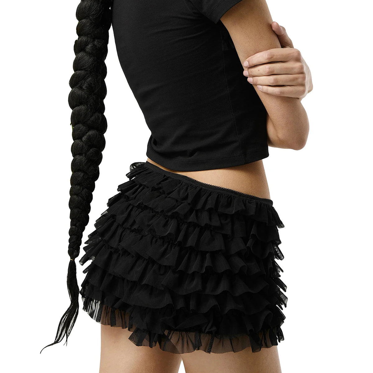 Womens Solid Color Lace Mesh Shorts Tiered Ruffled Bow Elastic Waistband Summer Leisure Lounge Short Pants