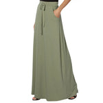 Women Maxi Skirt Adjustable Drawstring High-Waisted Solid Color Long Skirt with Pockets Casual Work Skirt Skirts for women