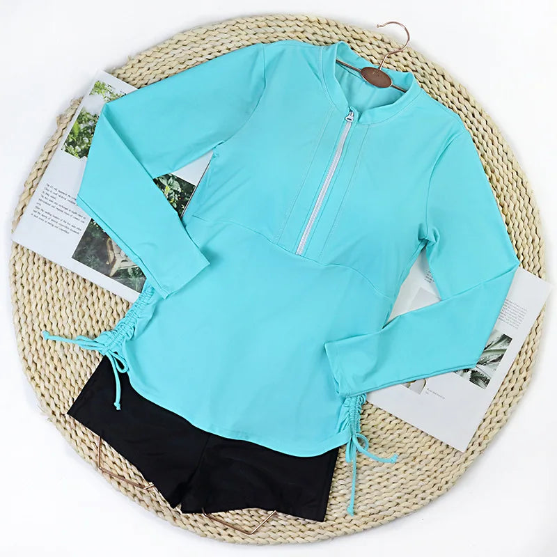 Women's Long Sleeve Tankini Set 2026 Sports Swimsuit Summer Beachwear Two-Piece Bathing Suits for Pool Swimming And Surfing