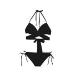 Sexy Korean Fashion Bandage Halter Cross Bikinis Sets Two Pieces Solid Black and White Swimsuit Bikinis Padded Swimwear