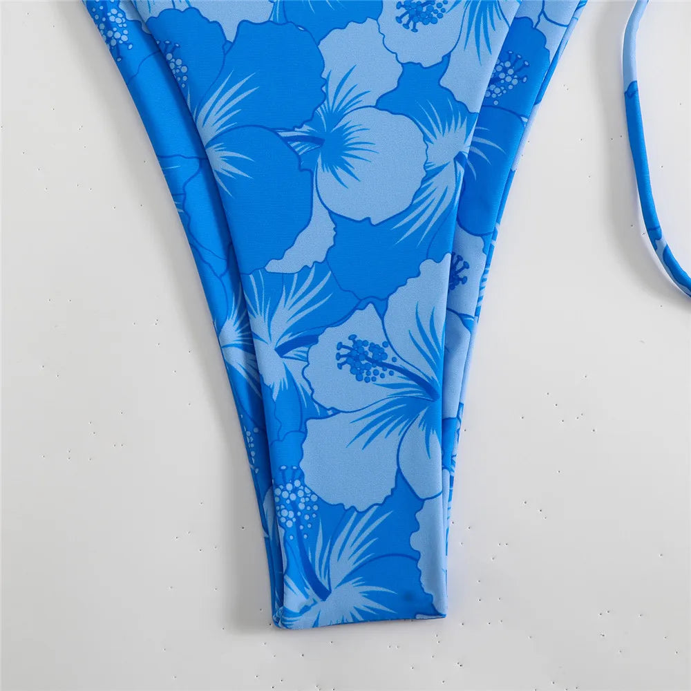 Sexy Rose Red Flower Print Micro Thong Bikini Women Swimwear 2026 String Halter Swimsuit Swimming Wear Triangle Bikinis Sets