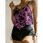New Green Orange Ruffle Tankini Sets Swimwear High Waist Women Two Pieces Swimsuit Summer Drawstring Sporty Shorts Bathing Suits
