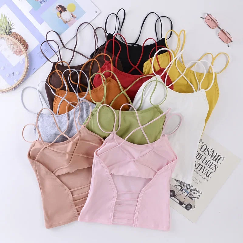 Women Tank Crop Tops Female Crop Top Seamless Backless Summer Cropped Camis Removable Pads Lingerie Girls Camisole