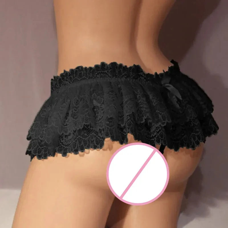 Womens Sexy Cosplay Vintage Pleated Skirt Ultra Short Skirt Cute Nightwear Lace Thongs Panties Lingerie Briefs Mini Skirt