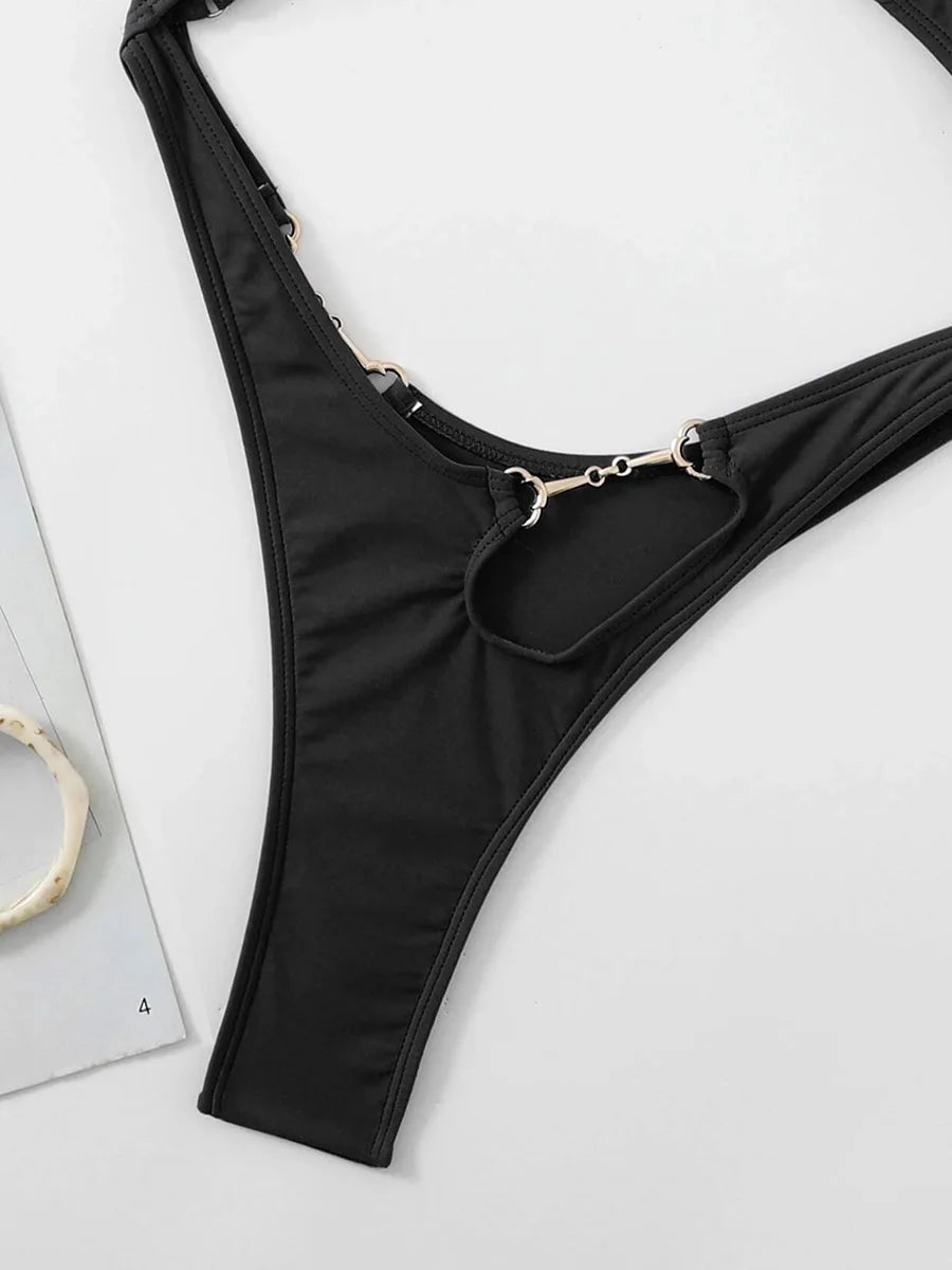 Tummy Cut Out Extreme Micro Thong Female Swimwear One Piece Swimsuit Women Cross Backless Monokini High Cut Bathing Suit Swim