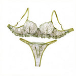 Daisy Floral Embroidery Sheer Mesh Lingerie Set Women Green Underwire Bra And Thong Sexy Ladies Underwear ZA825194