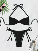 XS - L Halter High Leg Cut Bikini Female Swimsuit Women Swimwear Two-Pieces Bikini Set Strappy Bather Bathing Suit Swim V8276