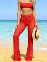 Women See Through Mesh Beach Pants Transparent Bikini Cover Ups Club Sexy Long Trousers Summer