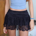 Y2k Women Lace Mini Skirt Ruffle Low Waist Double Layer Short A Line Skirts Fairycore Layered Korean Summer Skirts Streetwear
