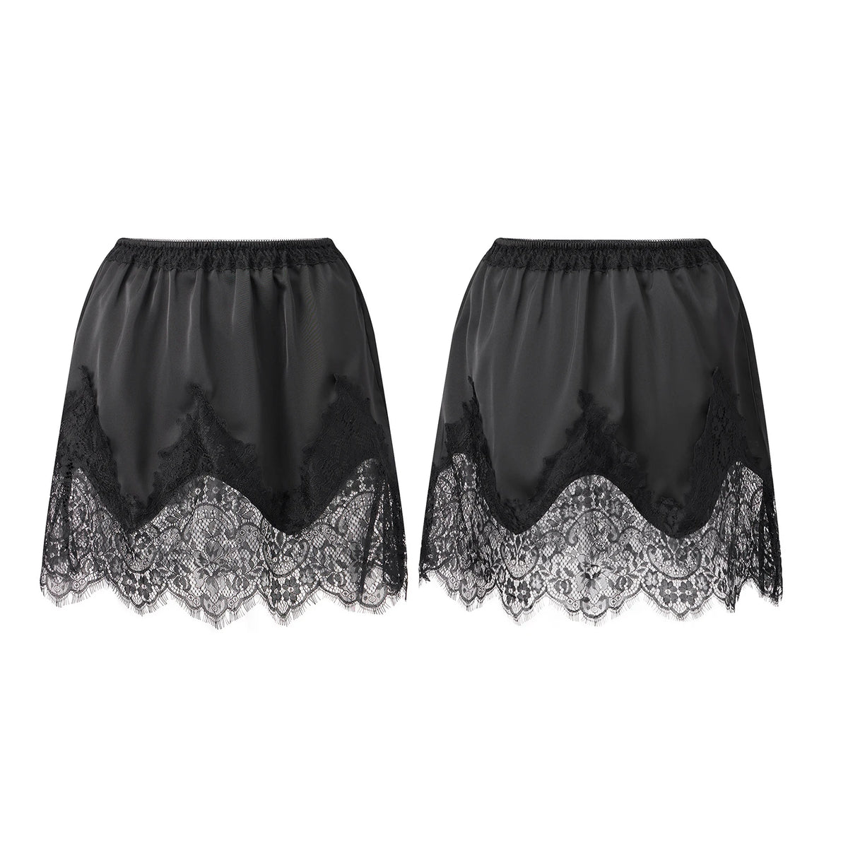 Summer Women's Satin Short Skirts Elastic Waist Lace Patchwork Skirts Half Slip Skirts Fashion