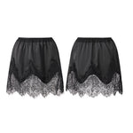 Summer Women's Satin Short Skirts Elastic Waist Lace Patchwork Skirts Half Slip Skirts Fashion