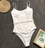 4 Colors Sexy One Piece Swimsuit Swimwear Women Solid Special Fabric Bathing Suit Beachwear with Waistband Maillot De Bain Femme