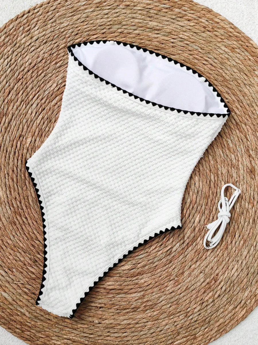 S - XXLSplicing Wrinkled Bandeau One Piece Swimsuit Women Swimwear Female Slim Monokini High Cut Bathing Suit Swim Beachwear