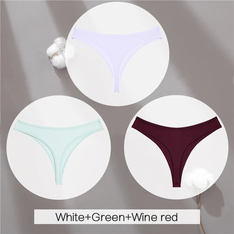 3Pcs/Set Women Cotton G-String Panties Female Low Rise Thongs Ladies Sexy Bikini 7 Solid Color Girl Soft M-XL Intimates Lingerie