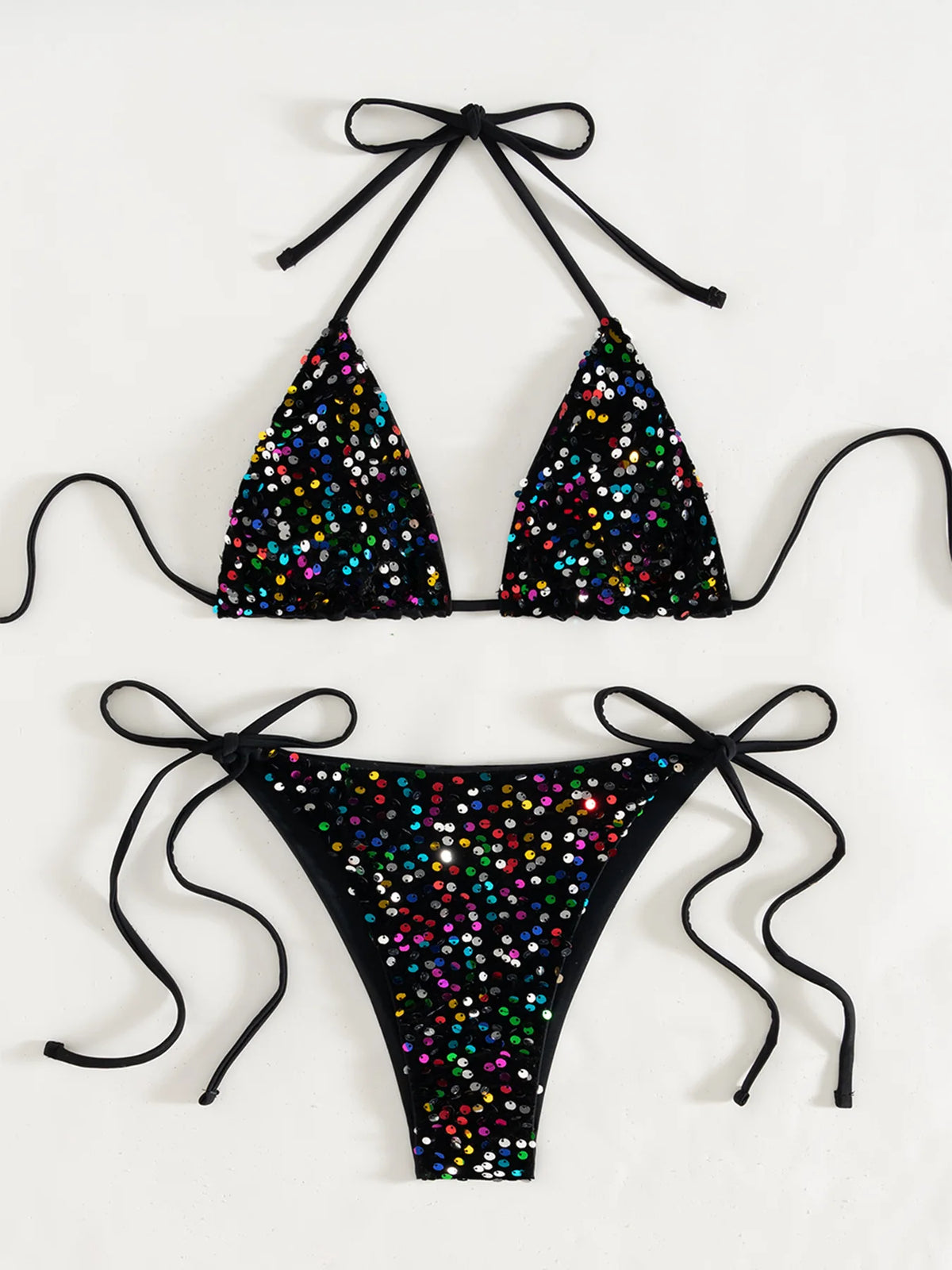 Sexy Sequin Blue Micro Bikini Set Women Shiny Push Up Bra Tie Side Triangle Swimsuit Summer Bathing Suit Holiday Swimwear 2026