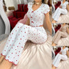 Spring Autumn Coquette Pajama Set Women Sexy Heart Print Ruffle Trim Crop Top Pants 2 Piece Y2K Aesthetic Loungewear Sleepwear