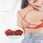 Front Hollow Out Ribbed Bralette Criss Cross Back Thin Straps Removable Chest Pads Wireless Bra Breathable Daily Underwear