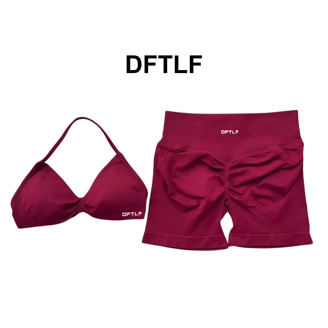 2 Piece DFTLF Impact Gym Set Women yoga Sports Bra Shorts Sets Open Back Scrunch Butt Seamless Workout Jogging Sports Trainin