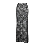 Summer Women's Sheer Floral Lace Elegant Skirt Elastic Waist See Through Sexy Long Skirt for Party Beach Streetwear