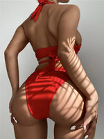 Sexy High Neck Cross Bikini Set 2026 Women Solid White Black Push Up Hollow Out Swimsuit Summer Bathing Suit High Waist Swimwear