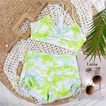 Tie Dye Lace Up Shorts Female Swimsuit High Waist Bikini Women Swimwear Two-pieces Bikini Set Yoga Bather Bathing Suit Swim Lady