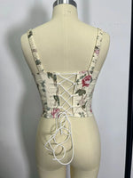 Countryside Style Floral Print Camisole Women Lace Front Tie Slim Fishbone Tank Top Summer Y2K Chic Lady Corset Streetwear