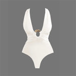 2Pcs Deep V Swimsuit With Long Skirt Women Sexy Swimwear Female Bikini Cut Out Biquini Swim Suit Shiny Button Bodysuit Beachwear