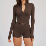 Yoga Suit Women Tracksuit Long-sleeved Jacket Shorts Suit Outfit Gym 2PCS Set Fitness Running Workout Clothes Push Up Sportswear
