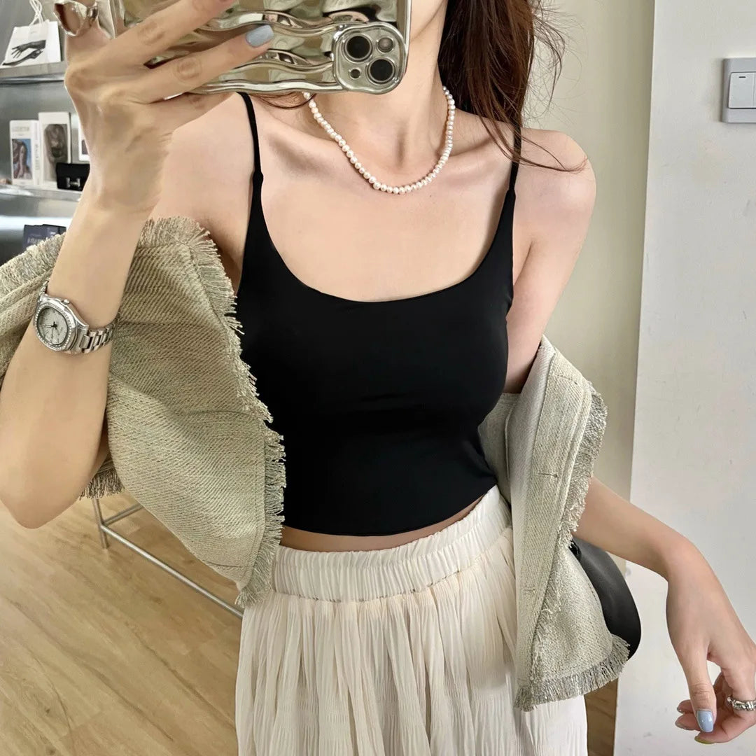 Ice Silk Top Women Tank Tops Seamless Underwear Nonwire Bralette Backless Bra Removable Pads Sexy Lingerie Female Camisole