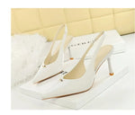 BIGTREE Shoes Sweet Metal Decoration Women Pumps Pointed High Heels silks satins heeled Sandals Women Summer Shoes Stiletto 8 cm