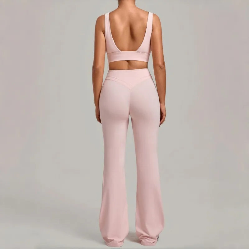 Women's Seamless Yoga Sets Sports Fitness Hip-lifting High Waist Flared Pants Backless Bra Suits Training WorkoutLeggings Sets