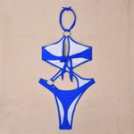 Sexy Tummy Cut Out Halter Women Thong Swimwear One Piece Swimsuit Female High Cut Monokini Rings Bathing Suit Swim Beach Wear