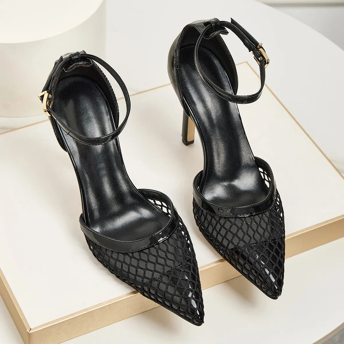 2026 Summer New Style - Three-color Mesh Open Toe Business Shoes with Round Tops, Small Inner Cuts, Thin High Heels