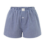 Women’s Plaid Print Shorts Elastic Low Waist Button Front Lounge Shorts Boxers Streetwear
