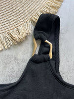 Women's One Piece Swimsuit Ring Cut Out Front High Cut Cheeky Bathing Suit Monokini Swimwear One Shoulder Ribbed Monokini