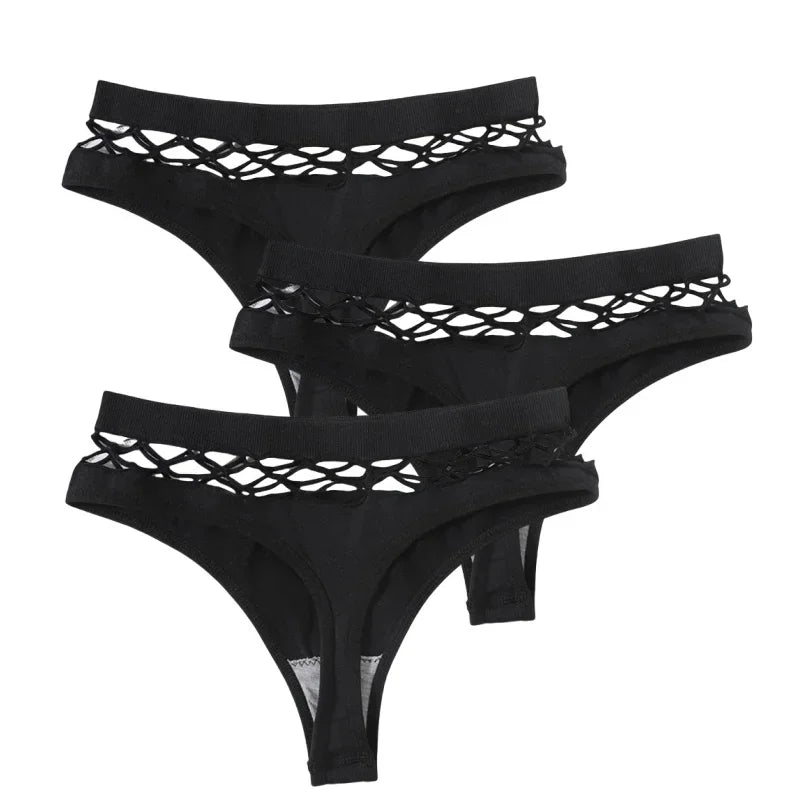 3Pcs/Set Sexy High Rise Panties Women Thongs Comfort G-String Underwear Sexy Lingerie Hollow Bottoms Female Underpants M-L