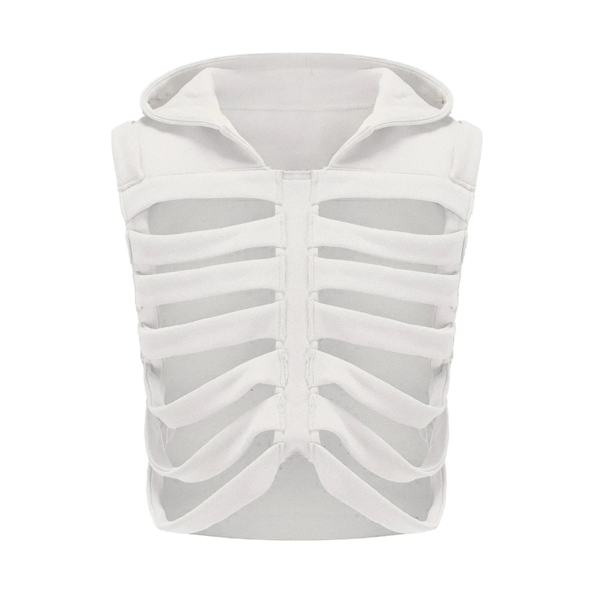 Women Gothic Vest Coat Hollowed Skeletal Gilet Hoodie Sleeveless Hooded Waistcoat Streetwear for Party