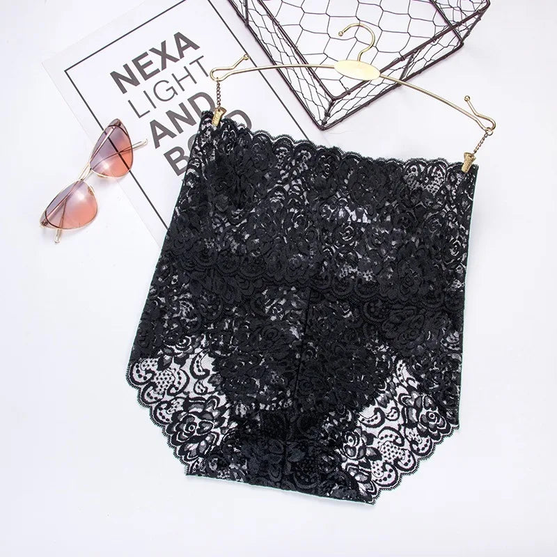 1pcs High-Rise Sexy Lace Briefs Comfortable Stretchy Semi Sheer French-Cut Panties Women's Underwear Breathable Lingerie S-3XL