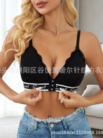 Sensational Black Sweetheart Bra With Adorable Sweet Embroidery And Lace Trim For Top Charming Thin Letter Print Vest YO2O