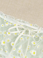 Mesh Floral Printed Off Shoulder 2Pcs Lingerie Set for Women Sexy Underwear Transparent Tops+Shorts Panties Exotic Sets