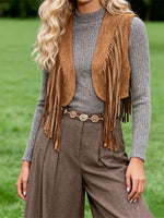 Women's Cowgirl Tassel Vest Coat Western style Sleeveless Open Front Cardigan Tops Jackets 70s Hippie Waistcoat