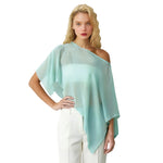Women Loose Boat Neck Irregular Coverup Tops Casual See Through Shrug Solid Color Sheer Mesh Poncho