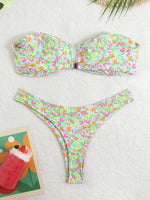 Floral Bandeau Thong Bikini 2025 Sexy Swimsuit Women Brazilian Swimwear Female Bathers Bathing Swimming Swim Suit Beachwear