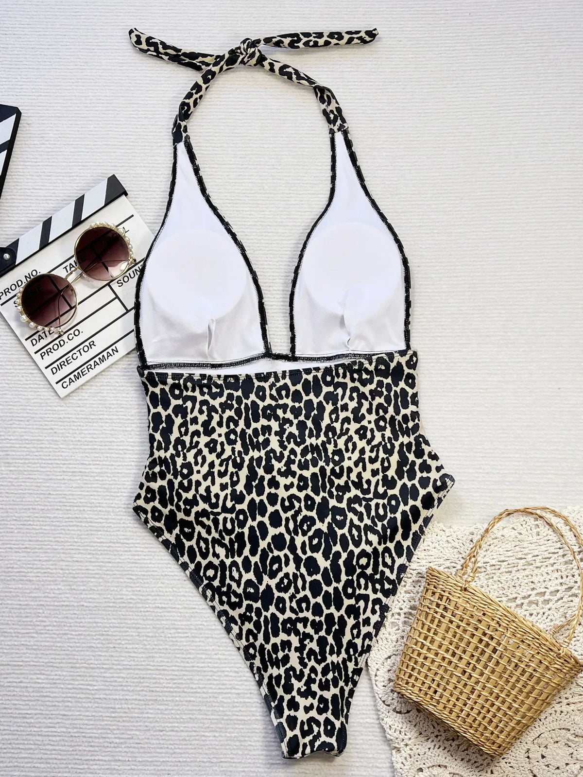 New Black Leopard Print One Piece Swimsuit Women Deep V Neck Slim Backless Bathing Suit Tummy Control Swimwear Monokini 2025