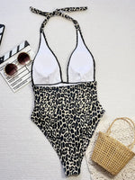 New Black Leopard Print One Piece Swimsuit Women Deep V Neck Slim Backless Bathing Suit Tummy Control Swimwear Monokini 2025