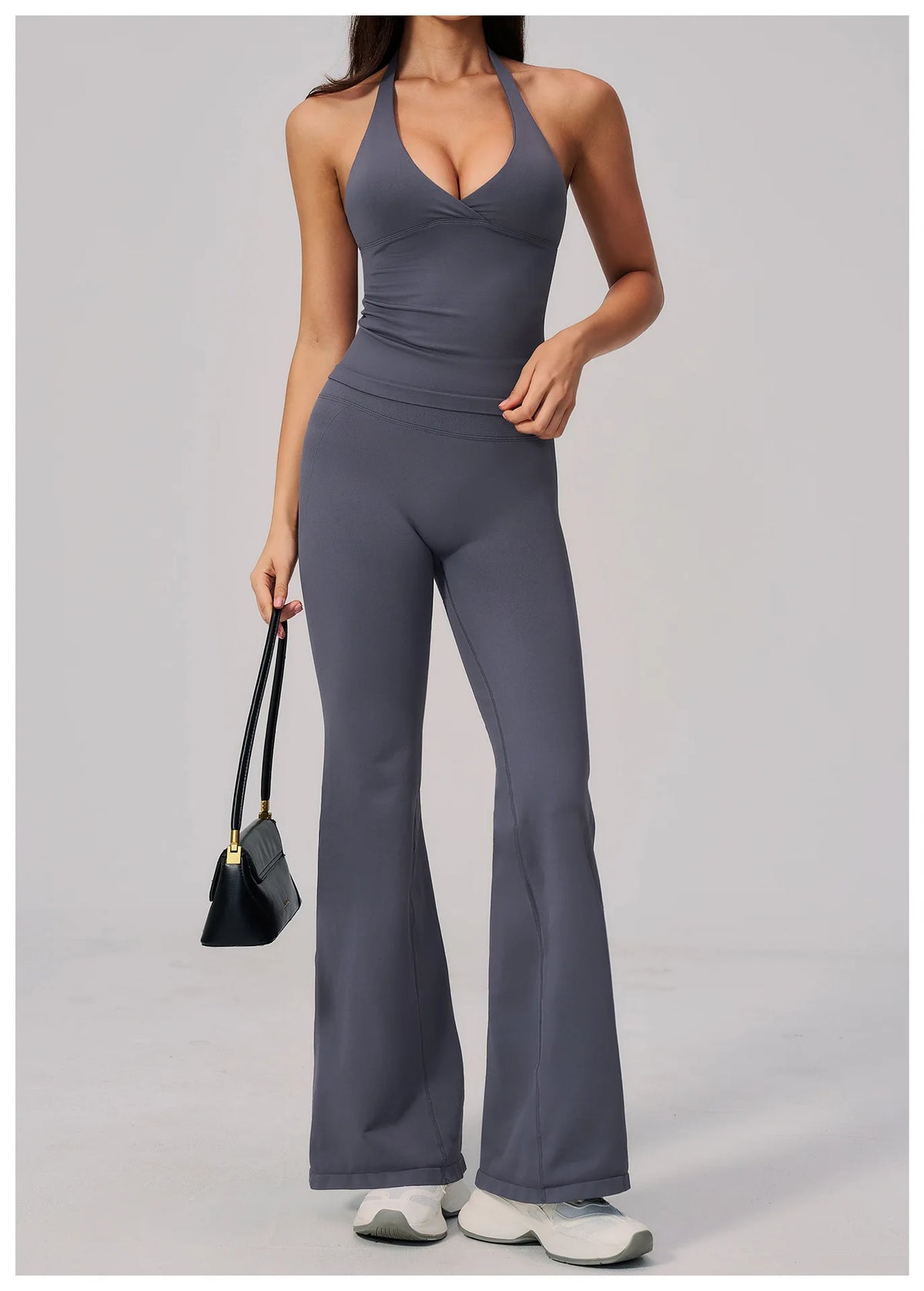 V-neck Yoga Sets Women Seamless Slimming Sports Tank Top High Waist Wide Leg Pants Fitness Suit Outwear Gym Running Tracksuit