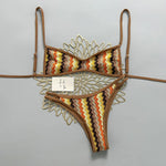 Crochet Striped High Leg Cut Brazilian Bikini Female Swimsuit Women Swimwear Two-pieces Bikini Set Bather Bathing Suit Swim Lady