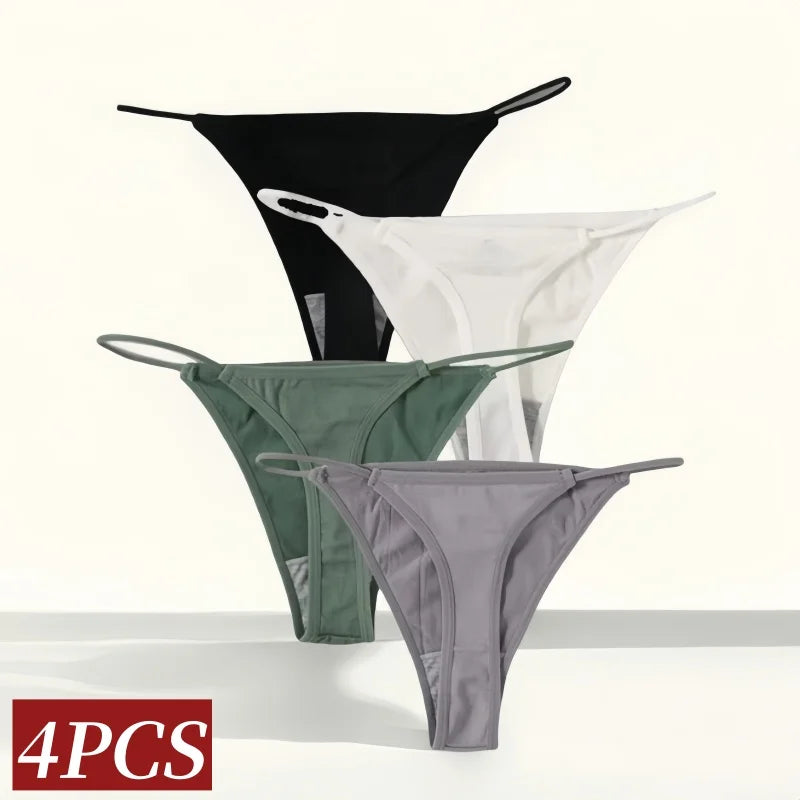 4Pcs/Set Women Panties Bikini G-String Seamless Underwear Sexy Lingerie Low Rise Solid Color T-back Female High Cut Panty